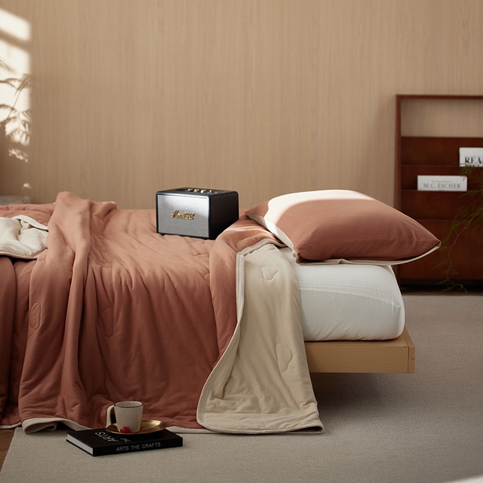 91家纺网 家纺一手货源 找家纺 安莱生活 2025新款全棉纯棉云感针织棉双拼夏被夏凉被空调被 慕斯双拼