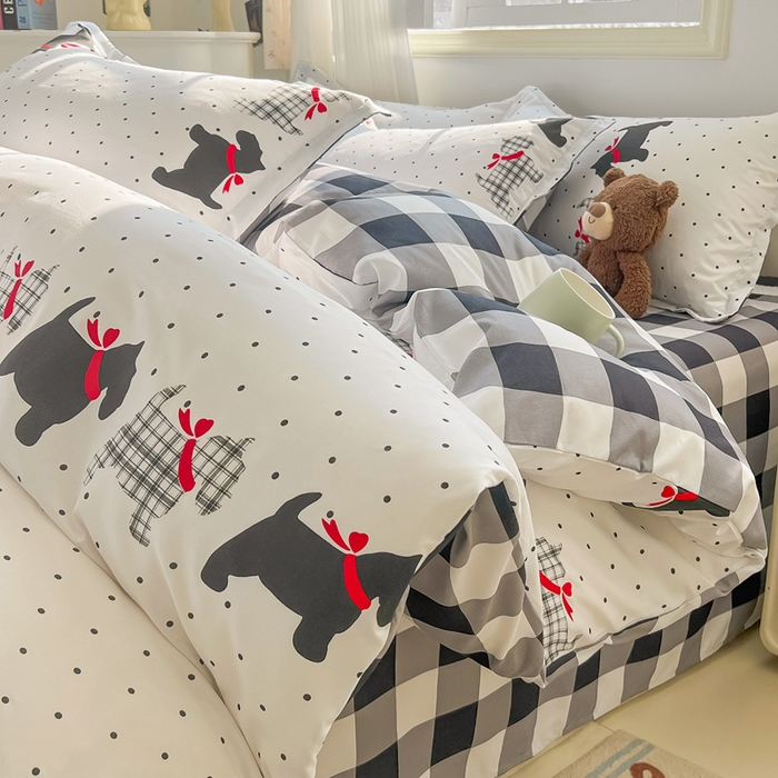 91家纺网 家纺一手货源 找家纺 悦织湾家纺 2025新款亲肤芦荟棉四件套轻奢印花磨毛床上用品亲肤棉四件套 格子汪