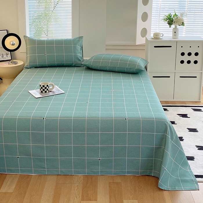 91家纺网 家纺一手货源 找家纺 爱彼家纺 2025新款锦柔老粗布席子凉席床单 绿条格