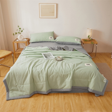 2025新款A类里外全棉夏凉被100%新疆棉纯棉全棉填充无印格子款空调被原棉夏被 里外全棉-双拼绿