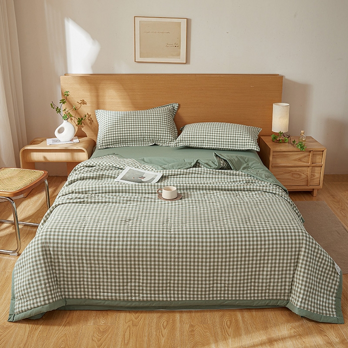 91家纺网 家纺一手货源 找家纺 西域种棉人·千百笠 2025新款A类100%新疆棉花夏凉被纯棉全棉填充原棉空调被手工宽边水洗棉夏被 绿小格