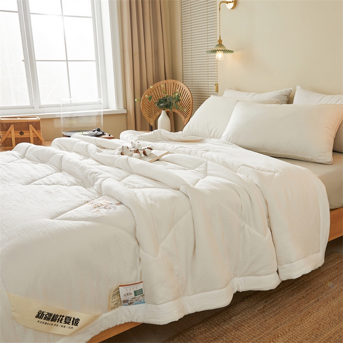 91家纺网 家纺一手货源 找家纺 西域种棉人·千百笠 2025新款A类100%新疆棉花夏凉被纯棉全棉填充毛巾绣绣花纯色双拼原棉空调被夏被 贵族白