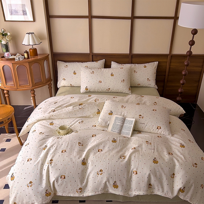 91家纺网 家纺一手货源 找家纺 优品阁  2025新款A类全棉有氧双层纱四件套 彩星汪汪