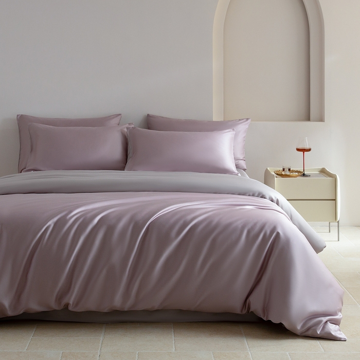 91家纺网 家纺一手货源 找家纺 云栖家居 202560支兰精天丝纯拼色四件套 紫灰银灰