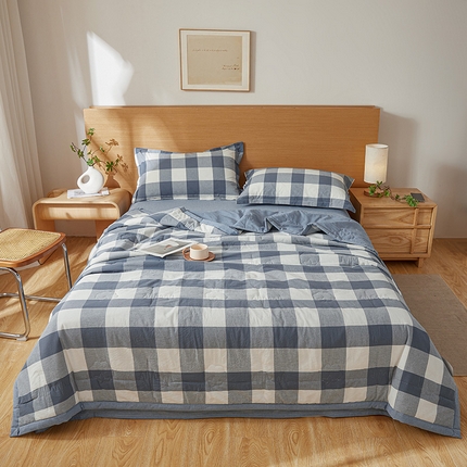 西域种棉人·千百笠 2025新款A类100%新疆棉花夏凉被纯棉全棉填充原棉空调被手工宽边水洗棉夏被 蓝中格