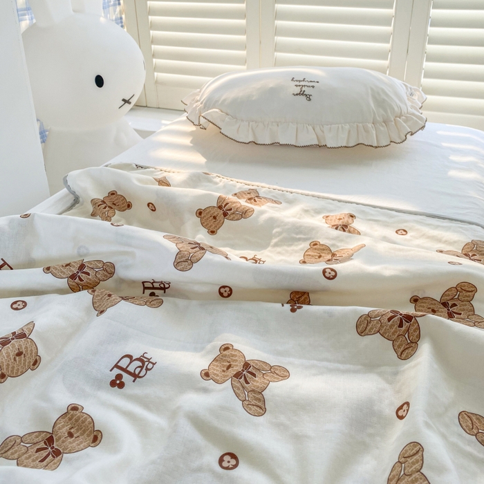 91家纺网 家纺一手货源 找家纺 潮邦 2025新款全棉双层纱多功能盖毯 棕熊