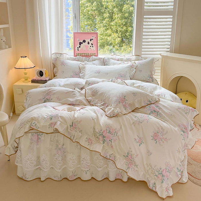 91家纺网 家纺一手货源 找家纺 宜凡家纺 2025新款全棉蕾丝花边床裙三件套 楼兰梦屿