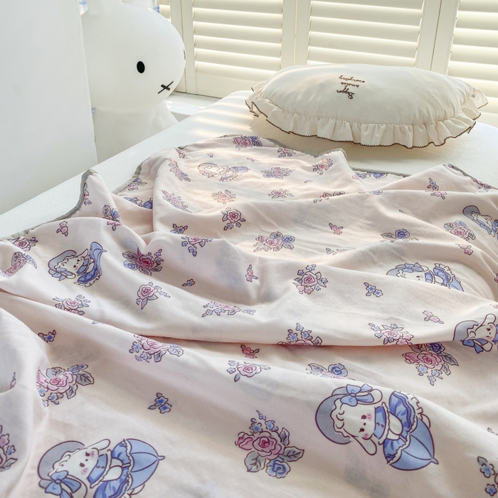 91家纺网 家纺一手货源 找家纺 潮邦 2025新款全棉双层纱多功能盖毯 雨伞兔