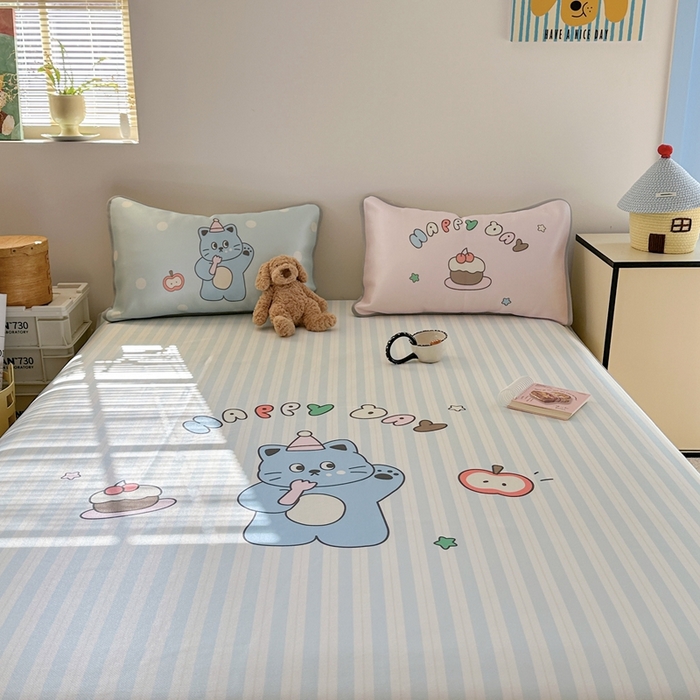 91家纺网 家纺一手货源 找家纺 美乐迪家纺 2025新款碳光凉感冰丝席 派对猫咪