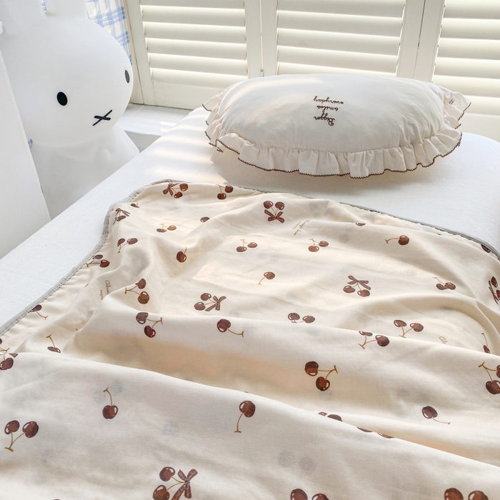 91家纺网 家纺一手货源 找家纺 潮邦 2025新款全棉双层纱多功能盖毯 车厘子