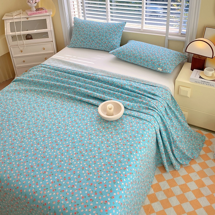 91家纺网 家纺一手货源 找家纺 爱彼家纺 2025新款锦柔老粗布席子凉席床单 蓝玫瑰