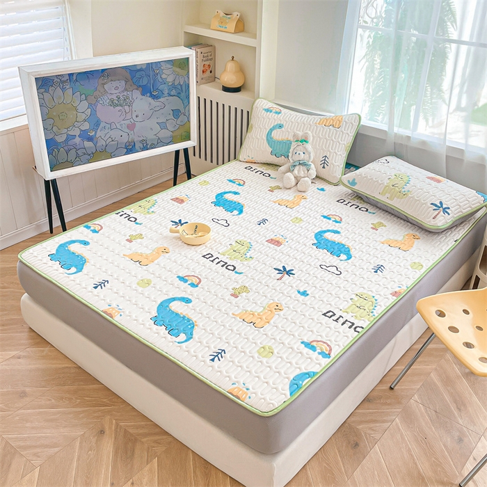 91家纺网 家纺一手货源 找家纺 布卢姆床垫 2025新款5mmA类乳胶凉席床笠套件夏被组合 恐龙世界