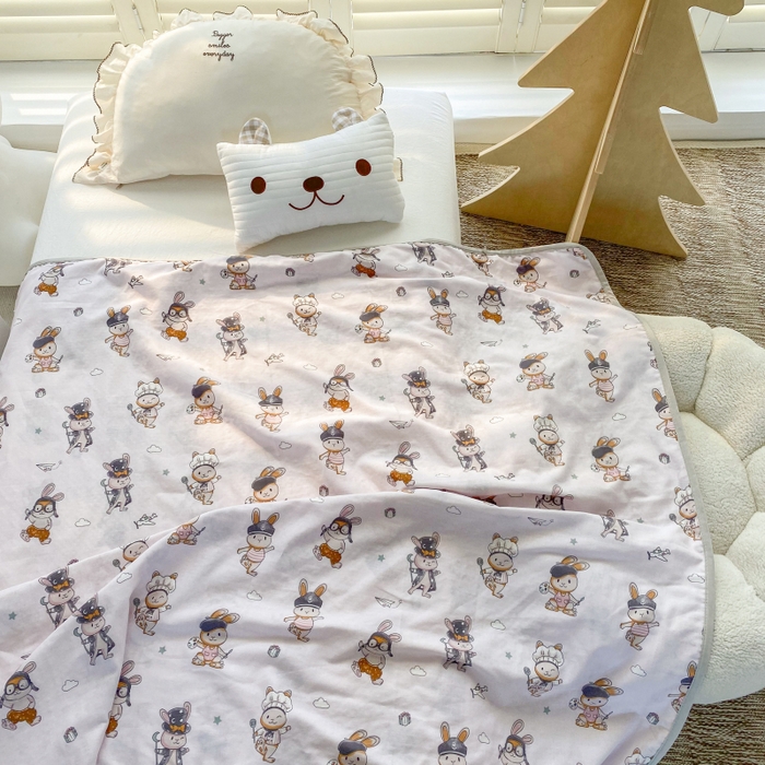 91家纺网 家纺一手货源 找家纺 潮邦 2025新款全棉双层纱多功能盖毯 兔之园