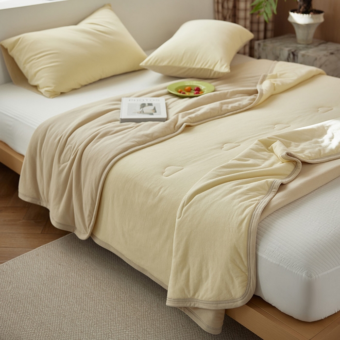 91家纺网 家纺一手货源 找家纺 安莱生活 2025新款全棉纯棉云感针织棉双拼夏被夏凉被空调被 菁甘绿双拼