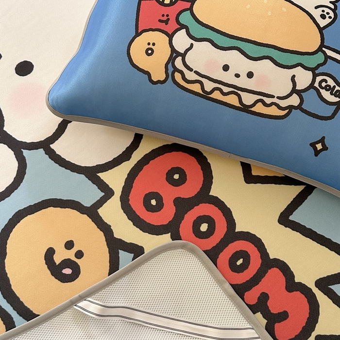 91家纺网 家纺一手货源 找家纺 美乐迪家纺 2025新款碳光凉感冰丝席 汉堡小狗