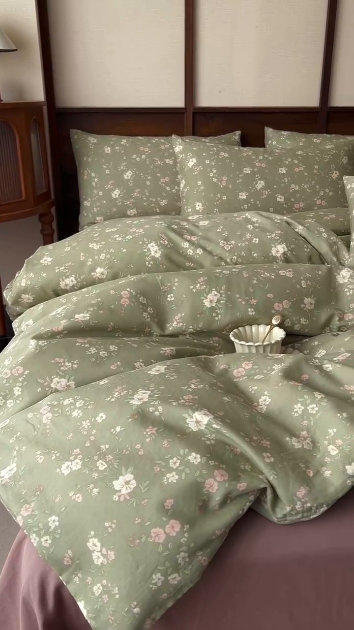 91家纺网 家纺一手货源 找家纺 优品阁  2025新款A类全棉有氧双层纱四件套 浅汐