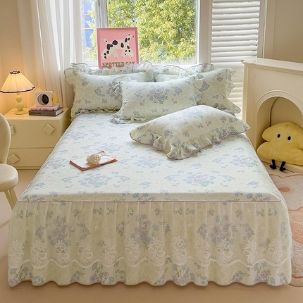 宜凡家纺 2025新款全棉蕾丝花边床裙三件套 午后时光