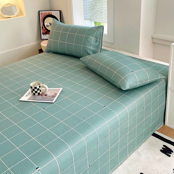 91家纺网 家纺一手货源 找家纺 爱彼家纺 2025新款锦柔老粗布席子凉席床单 绿条格