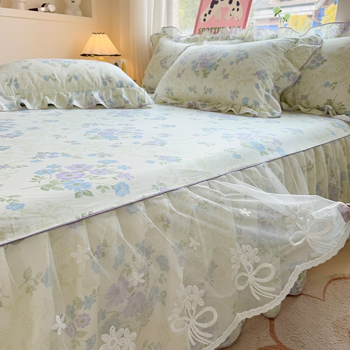 91家纺网 家纺一手货源 找家纺 宜凡家纺 2025新款全棉蕾丝花边床裙三件套 午后时光