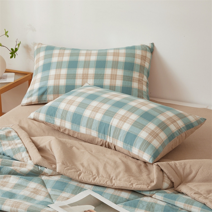 91家纺网 家纺一手货源 找家纺 2025新款A类里外全棉夏凉被100%新疆棉纯棉全棉填充无印格子款空调被原棉夏被 里外全棉-绿咖格