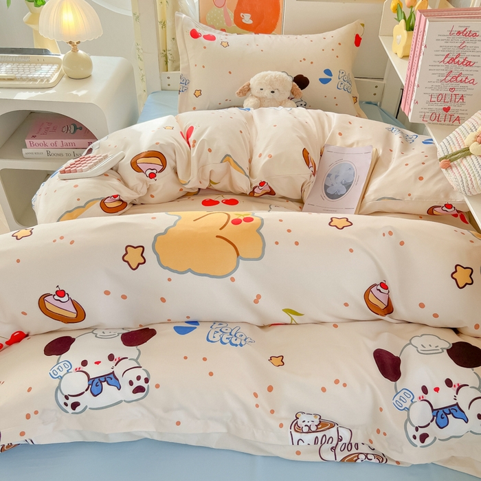 91家纺网 家纺一手货源 找家纺 悦织湾家纺 2025新款印花学生宿舍亲肤芦荟棉三件套单双人四件套轻奢印花磨毛床上用品 蛋糕熊