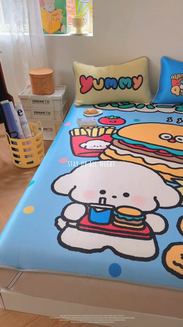 91家纺网 家纺一手货源 找家纺 美乐迪家纺 2025新款碳光凉感冰丝席 汉堡小狗