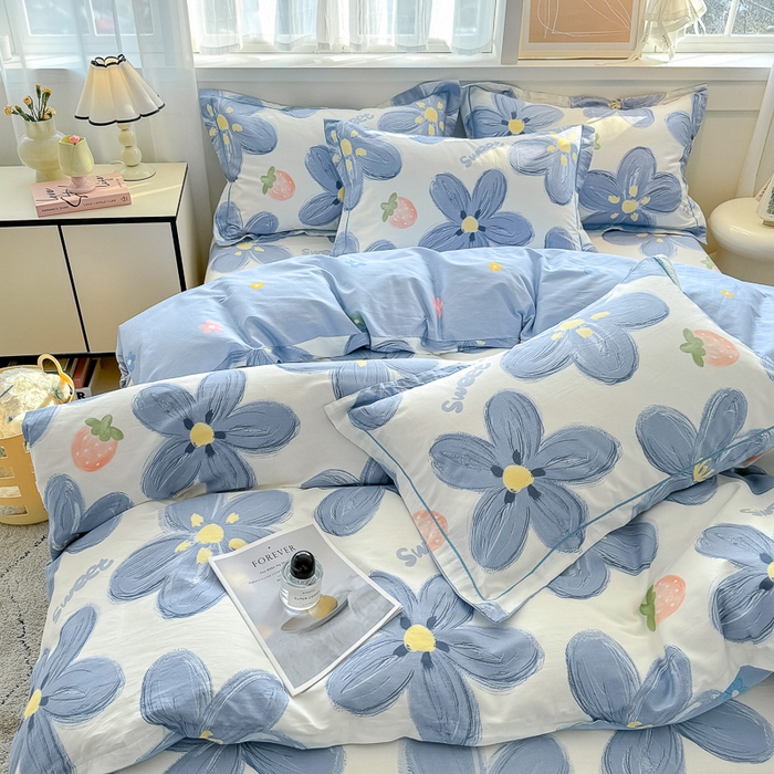 91家纺网 家纺一手货源 找家纺 红粉佳人家纺 2025春夏新款A类全棉纯棉12868纯棉单被套 蓝色甜心