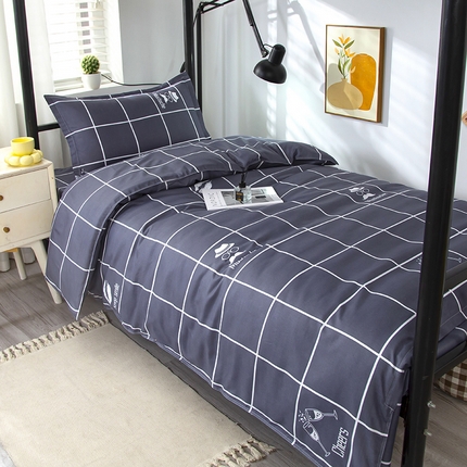 悦织湾家纺 2025新款印花学生宿舍亲肤芦荟棉三件套单双人四件套轻奢印花磨毛床上用品 深灰