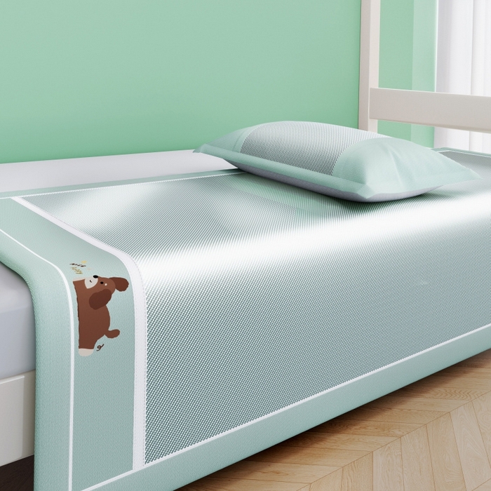 91家纺网 家纺一手货源 找家纺 川悦生活 2025新款纯色凉感冰丝席-小床 帕帕狗仔-蓝灰