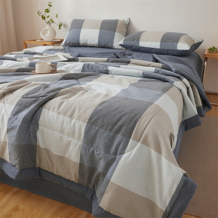 91家纺网 家纺一手货源 找家纺 2025新款A类里外全棉夏凉被100%新疆棉纯棉全棉填充无印格子款空调被原棉夏被 里外全棉-蓝大格