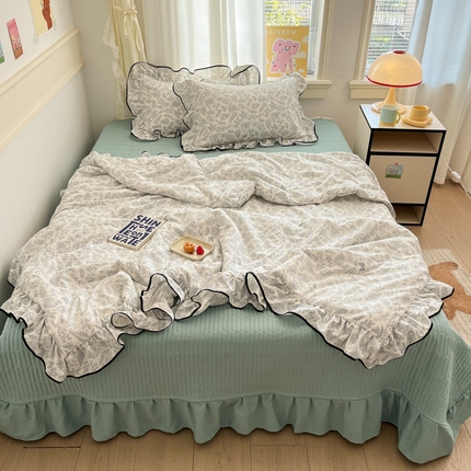 欧尚 2025新款细黑边夏被床单床盖三件套 蓝苏