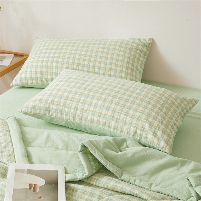 91家纺网 家纺一手货源 找家纺 2025新款A类里外全棉夏凉被100%新疆棉纯棉全棉填充无印格子款空调被原棉夏被 里外全棉-彩绿格