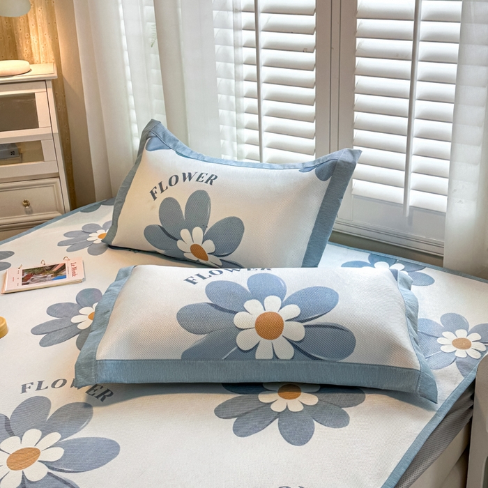 91家纺网 家纺一手货源 找家纺 花言狐语 2025新款真冰藤印花床笠款凉席 花语