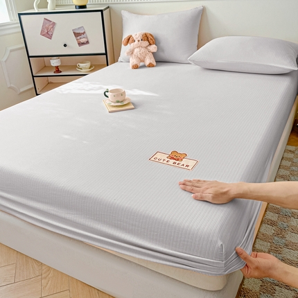 悦织湾家纺 2025新款双层纱亲肤棉床笠三件套轻奢时尚透气床上用品 灰色