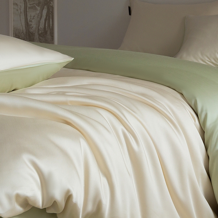 91家纺网 家纺一手货源 找家纺 云栖家居 202560支兰精天丝纯拼色四件套 牛油果绿