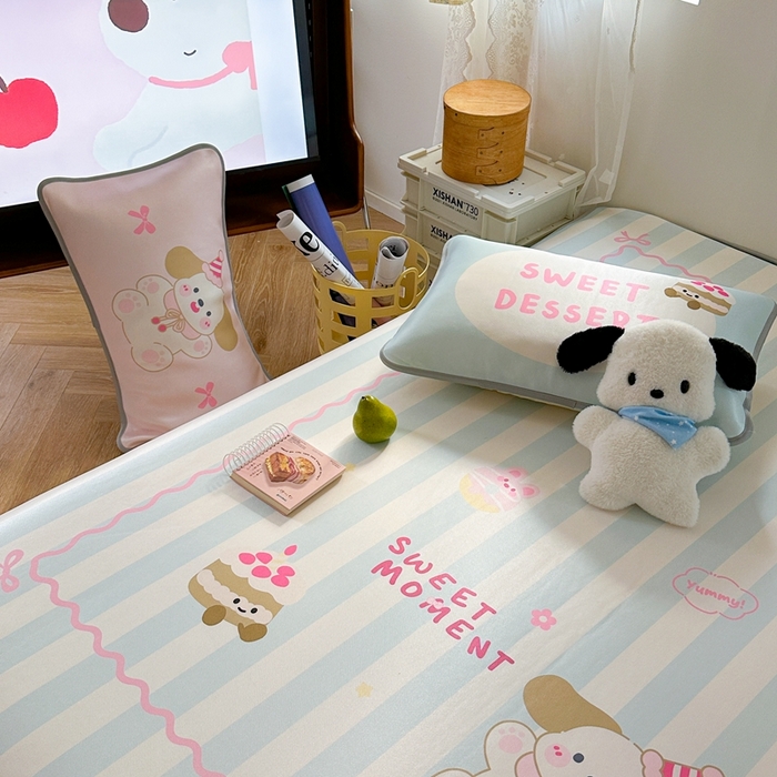 91家纺网 家纺一手货源 找家纺 美乐迪家纺 2025新款碳光凉感冰丝席 蛋糕大耳狗