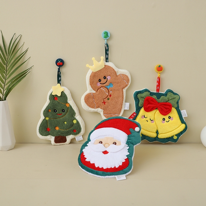 91家纺网 家纺一手货源 找家纺 彩虹毛巾 2025新款珊瑚绒卡通可挂式加厚吸水不掉毛可爱小毛巾厨房洗手间挂巾便携式懒人擦手布-圣诞系列 圣诞树19*24cm 擦手巾/只