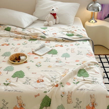 觅糖家纺 2025新款软糯针织云柔大豆夏被 春天里