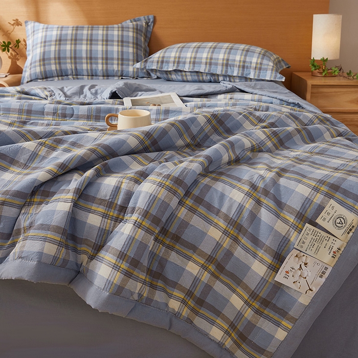 91家纺网 家纺一手货源 找家纺 西域种棉人·千百笠 2025新款A类100%新疆棉花夏凉被纯棉全棉填充原棉空调被手工宽边水洗棉夏被 雅致-蓝格