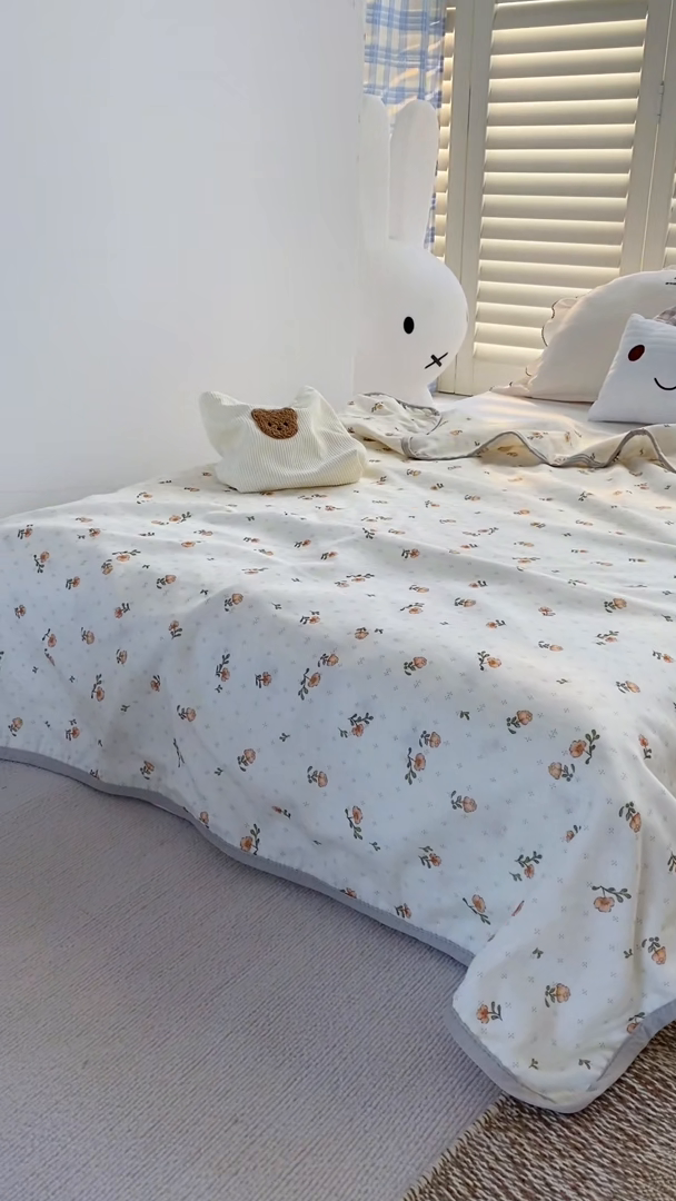 91家纺网 家纺一手货源 找家纺 潮邦 2025新款全棉双层纱多功能盖毯 秋之花