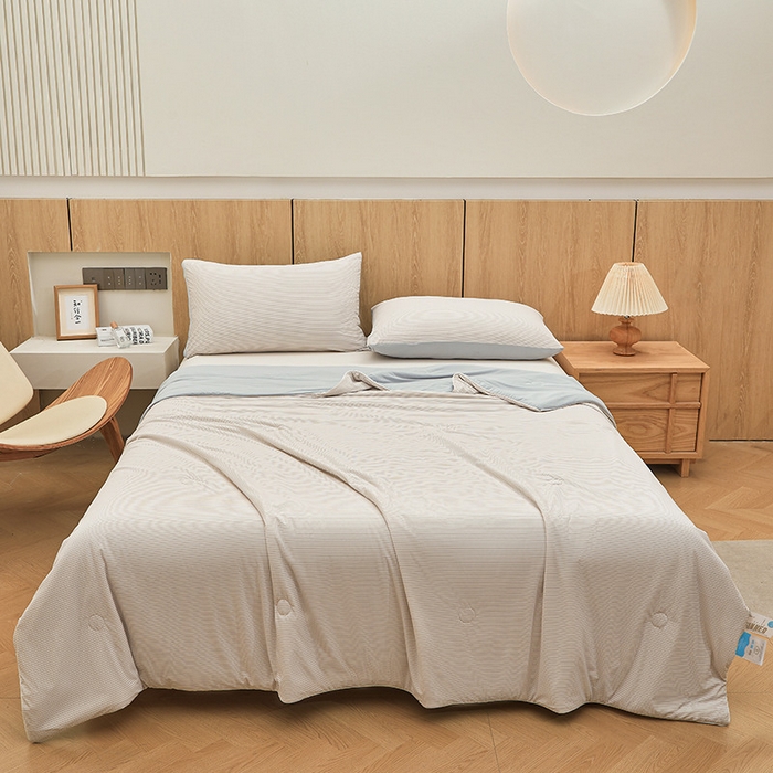 91家纺网 家纺一手货源 找家纺 金喜 2025新款A类高克重冰丝夏被云母凉感夏凉被子（10%氨纶） 云母咖