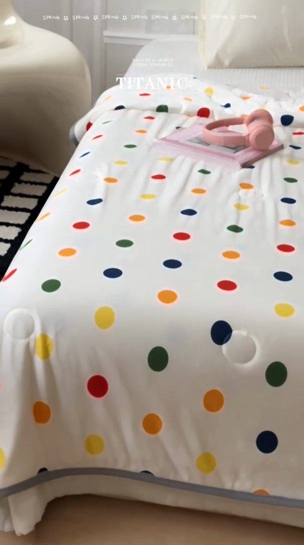 91家纺网 家纺一手货源 找家纺 觅糖家纺 2025新款软糯针织云柔大豆夏被 彩色波点