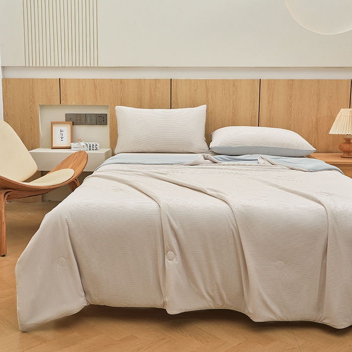 91家纺网 家纺一手货源 找家纺 金喜 2025新款A类高克重冰丝夏被云母凉感夏凉被子（10%氨纶） 云母咖