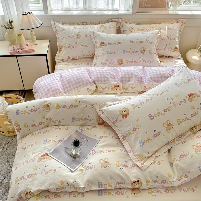 91家纺网 家纺一手货源 找家纺 红粉佳人家纺 2025春夏新款A类全棉纯棉12868纯棉单被套 奶乎狗狗