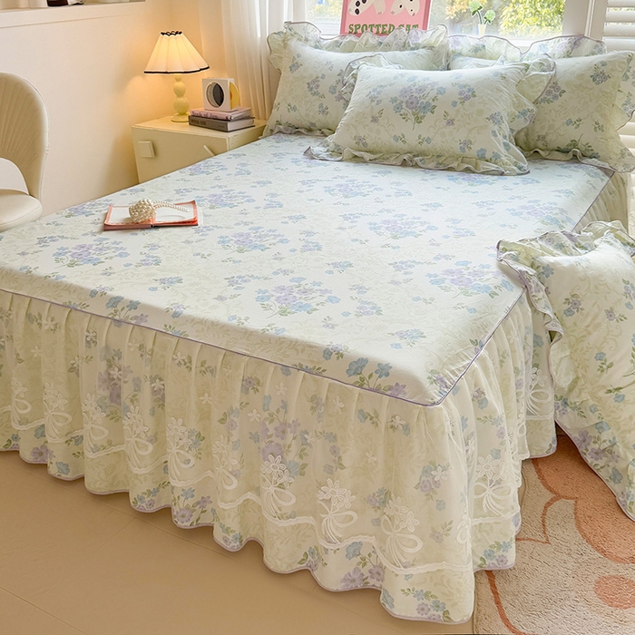 91家纺网 家纺一手货源 找家纺 宜凡家纺 2025新款全棉蕾丝花边床裙三件套 午后时光