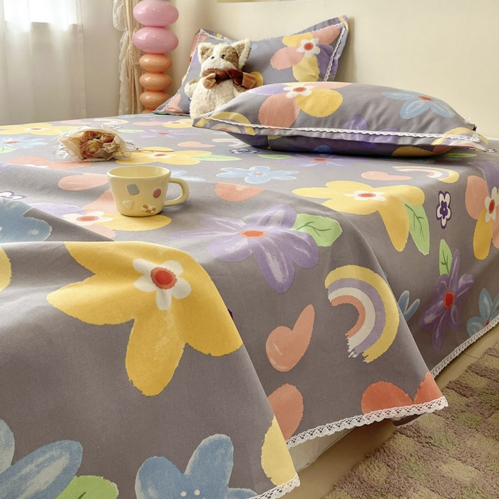 91家纺网 家纺一手货源 找家纺 新印象  2025新款花边老粗布床单款床笠款三件套莫奈花园