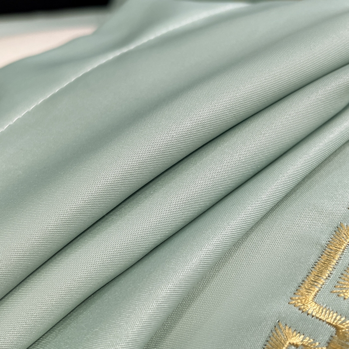 91家纺网 家纺一手货源 找家纺 米彩家纺 2025新款A类水洗真丝金丝浮雕提花绣花四件套 桃花-水绿