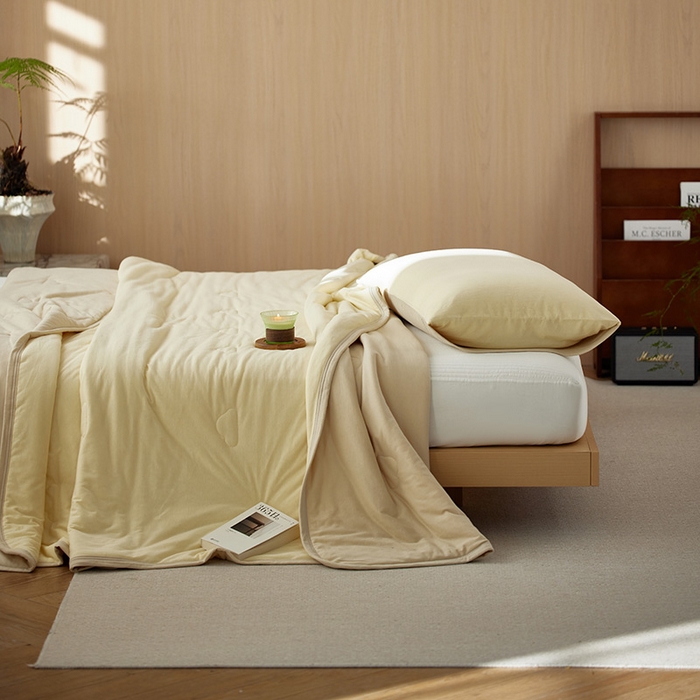 91家纺网 家纺一手货源 找家纺 安莱生活 2025新款全棉纯棉云感针织棉双拼夏被夏凉被空调被 菁甘绿双拼