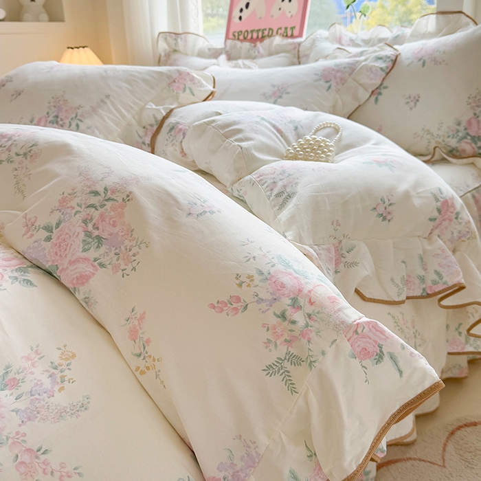 91家纺网 家纺一手货源 找家纺 宜凡家纺 2025新款全棉蕾丝花边床裙三件套 楼兰梦屿