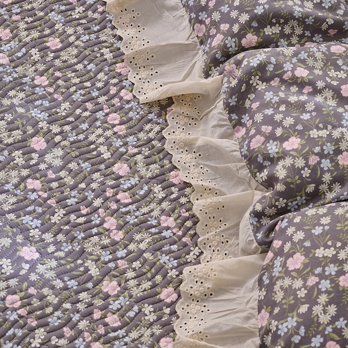 91家纺网 家纺一手货源 找家纺 X猫先生 2025新款法式全棉双层纱床盖套件夹棉床单三四件套（A类母婴级） 朵蔓